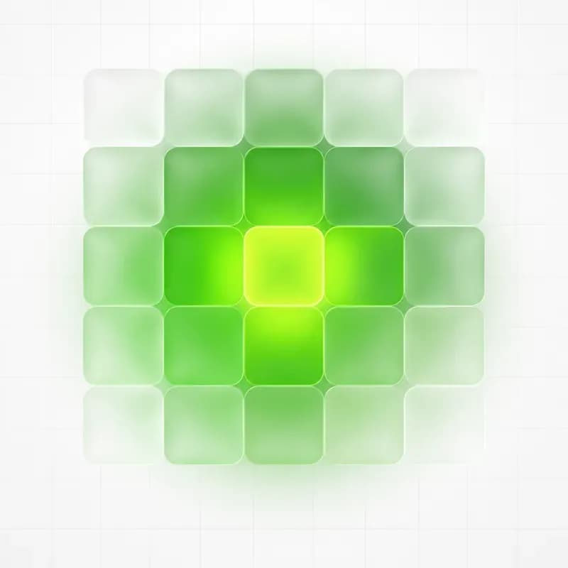 A grid of frosted glass tiles glowing green in the shape of a medical cross